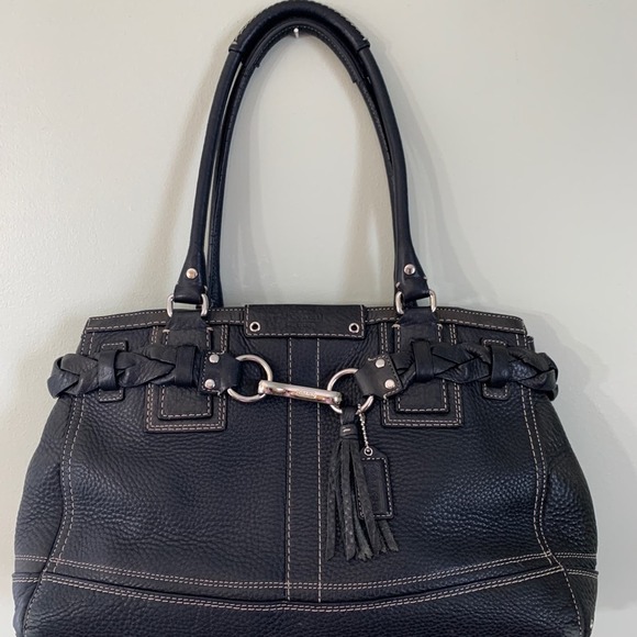 Coach Black Leather Shoulder Bag Satchel with Braided Detail - Picture 1 of 6